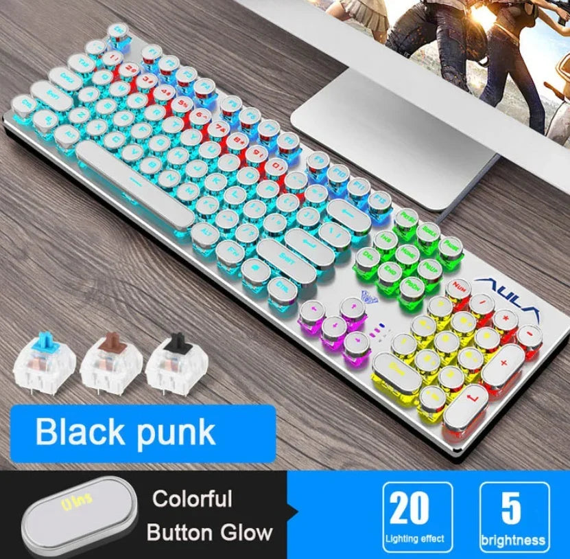 Colorful mechanical keyboard with round retro-style keys and customizable RGB lighting