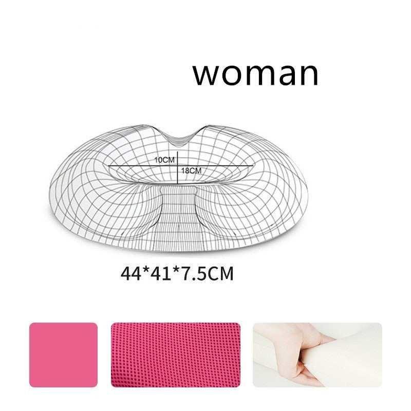 Ergonomic pink cushion with mesh texture for women, memory foam, 44x41x7.5 cm.