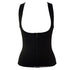 Black sleeveless fitted vest with front zipper, scoop neckline, stretchy fabric