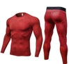 Red mesh compression shirt and leggings set, slim fit, breathable athletic wear for training