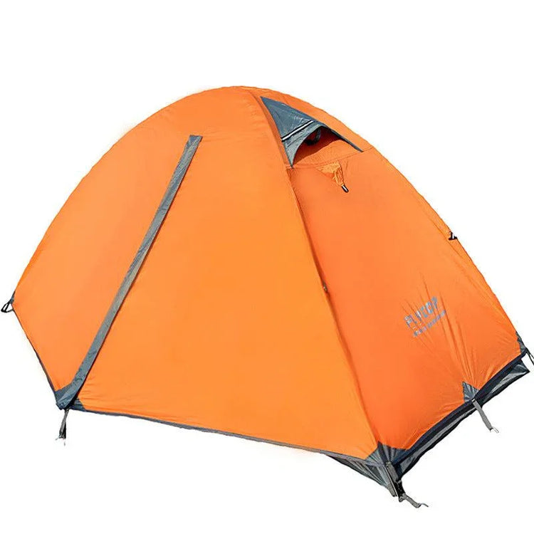 Bright orange dome camping tent with grey accents, lightweight waterproof fabric