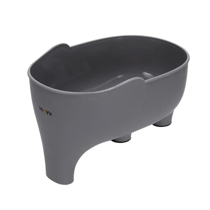 Gray animal-shaped plastic storage bin with four legs and rounded design