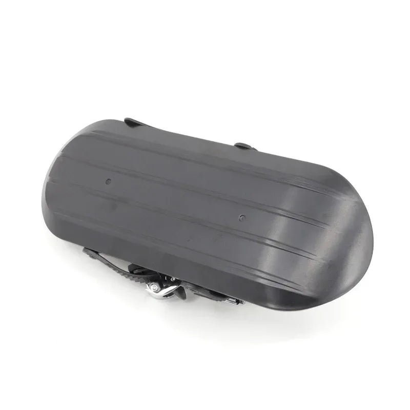 Black hard shell accessory case with ridged texture and secure latch, futuristic design