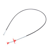 Flexible metal pickup tool with a red spring handle on a white background