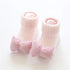 Soft pink ribbed baby socks with checkered pink bows, cotton, cozy fit, cute style