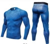 Blue mesh compression shirt and leggings set, form-fitting athletic wear with breathable texture