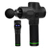 Black handheld massage gun with LED display, matte finish, and ergonomic grip