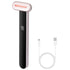 Handheld LED light therapy device with black and rose gold finish and included USB charging cable
