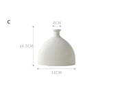 Minimalist white ceramic vase, dome shape, matte finish, 16.5cm tall, 18cm wide, 4cm neck opening
