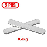 Pair of silver rectangular metal bars, 0.4kg total weight, isolated on white background