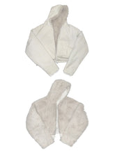 Reversible cropped hoodie jacket with white faux fur and smooth fabric, relaxed fit