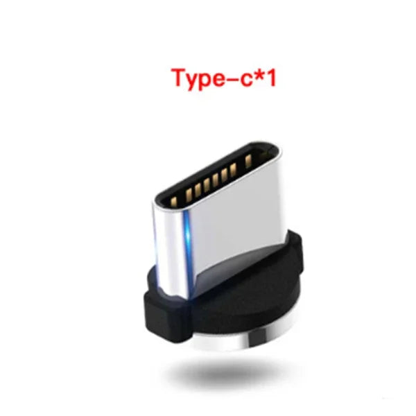 Type-C magnetic charging adapter with metallic finish and black base on white background