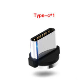 Type-C magnetic charging adapter with metallic finish and black base on white background
