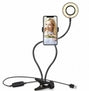 Flexible phone stand with ring light, USB-powered, for streaming or selfies, black adjustable arm