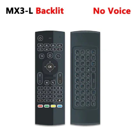 MX3-L backlit remote control, black, with keyboard and multiple buttons, no voice feature