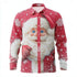Red button-up shirt with a large Santa Claus print, snowflakes, and relaxed fit, cotton blend