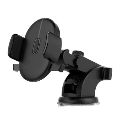 Black adjustable car phone holder with suction cup mount, sleek minimalist design