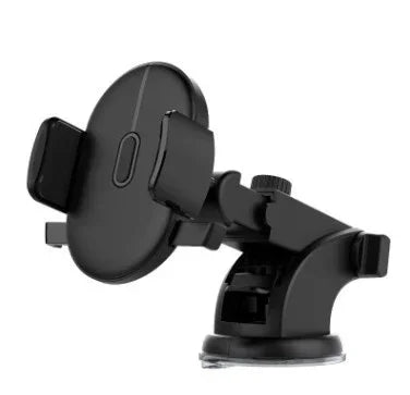 Black adjustable car phone holder with suction cup mount, sleek minimalist design