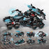 Black and blue futuristic building toy vehicles and robot with glowing light effects