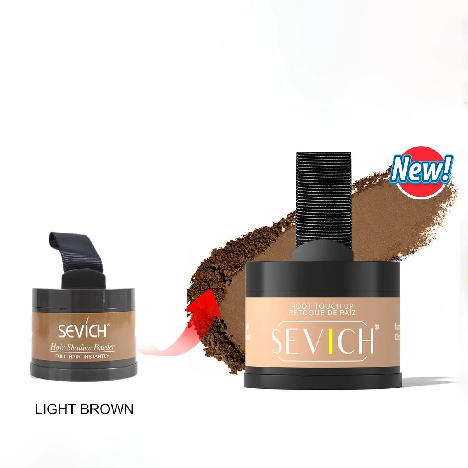 Light brown hair shadow powder root touch up, creamy texture, compact container, makeup accessory