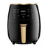 Black and gold digital air fryer with LED display and touch controls