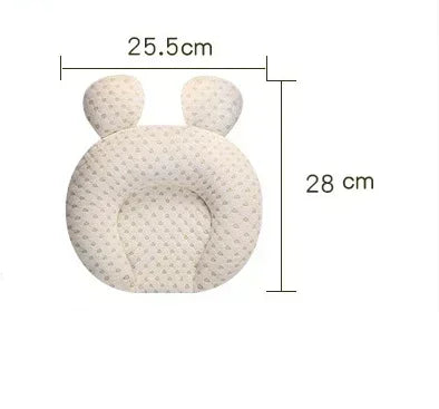 Soft beige cushion with bear ear design, small dotted pattern, plush fabric, round fit, 25.5x28cm
