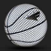 Reflective hexagon-patterned basketball with black lines and futuristic detailing