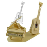 Laser-cut wooden model of a grand piano and acoustic guitar, beige color, tabletop decor