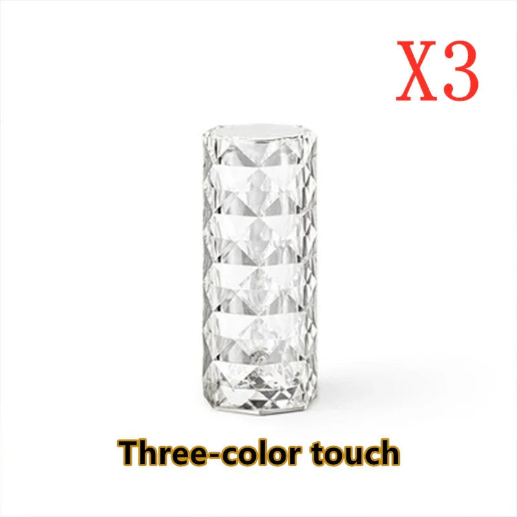 Crystal textured cylindrical lamp with three-color touch control, modern lighting accessory