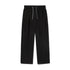 Black wide-leg streetwear pants with elastic waistband and drawstring, relaxed fit