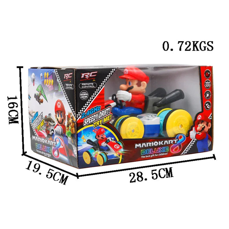 Remote control Mario Kart toy car in box with red, blue, and yellow colors, 28.5 cm wide