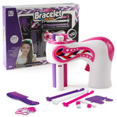 DIY bracelet making kit with pink, purple, and white plastic tools and accessories