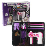 Colorful DIY bracelet making kit with purple, pink and white crafting tools