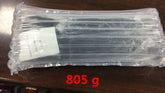 Black clothing item packaged in a clear inflatable protective wrap, weight 805 grams displayed