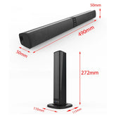 Black Bluetooth soundbar and vertical speaker with size dimensions in millimeters