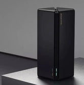 Sleek black vertical tech device with matte finish and illuminated LED indicators
