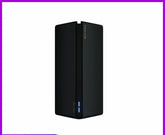 Sleek black vertical wireless router with LED indicator, modern minimalist design