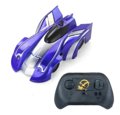 Futuristic purple and silver remote-controlled toy car with aerodynamic design and black controller