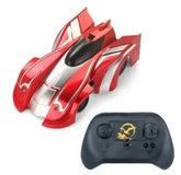 Red and silver remote control car with black wireless controller, sleek aerodynamic design
