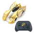 Gold and black futuristic remote control car with matching wireless controller, sleek design