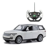 White remote control SUV toy car with a black and silver controller, modern design