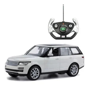White remote control SUV toy car with a black and silver controller, modern design