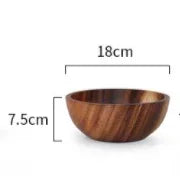 Round wooden bowl with smooth finish, 18cm wide and 7.5cm tall, minimalist design.