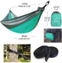 Lightweight teal and gray nylon hammock, compact pack, sturdy straps, outdoor-ready fit.