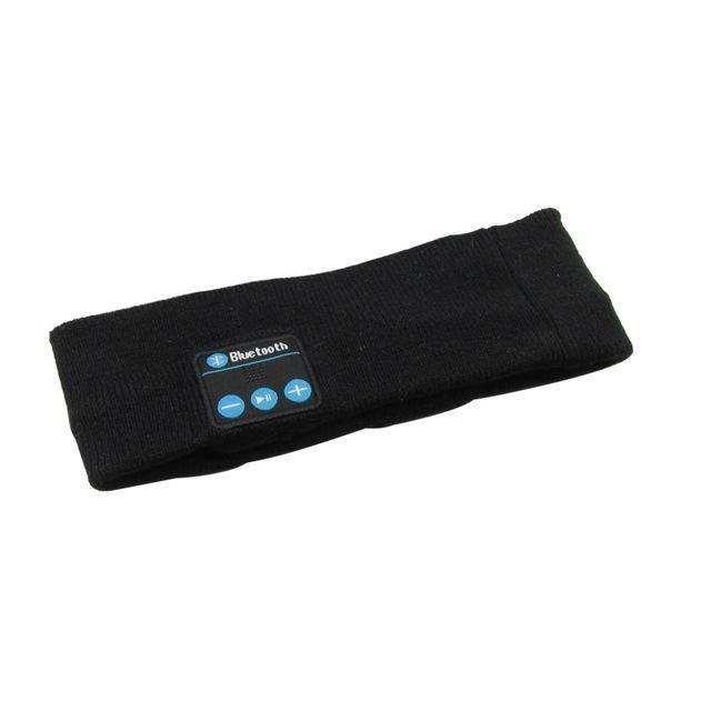 Black wireless Bluetooth knit headband with control buttons, soft fabric, modern fit