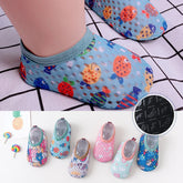 Breathable mesh kids socks in pastel colors with cute animal patterns and non-slip sole