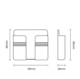 Minimalist technical accessory case with pocket design, shown in black and white line drawing, 99x86x28mm dimensions.