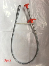 Flexible metal grabber tool with red plastic handle and spring mechanism
