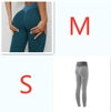 Teal and gray textured high-waist leggings with snug fit, shown in size S and M