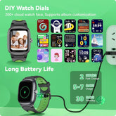 Black and green smartwatch with customizable digital dials, long battery life, sporty fit